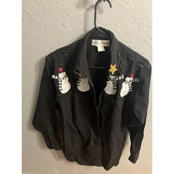 Blue Diamond top women's size medium black long sleeve button up - Picture 5 of 8